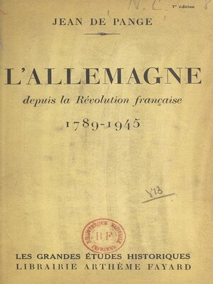 cover image of L'Allemagne depuis la Révolution française, 1789-1945